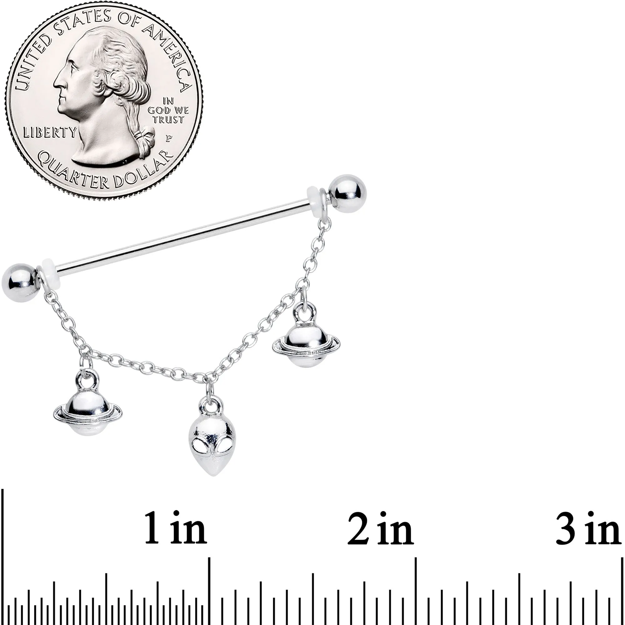 14 Gauge Saturn Alien Dangle Industrial Barbell 38mm