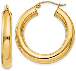 14K Solid Yellow Gold Classic Hoops Earrings-Fine 5mm Jewelry For Women
