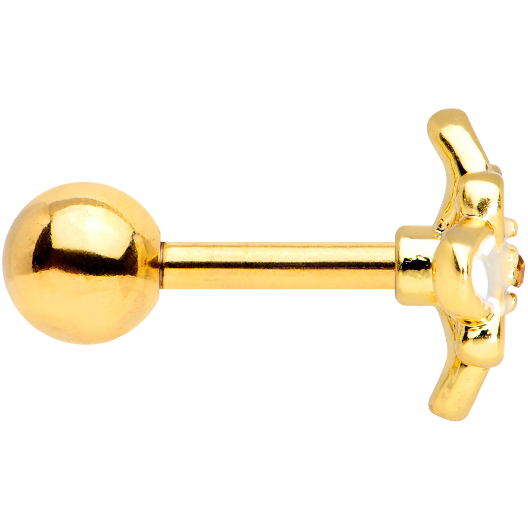 16 Gauge 1/4 Yellow Gem Gold Tone White Flower Cartilage Tragus