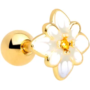 16 Gauge 1/4 Yellow Gem Gold Tone White Flower Cartilage Tragus