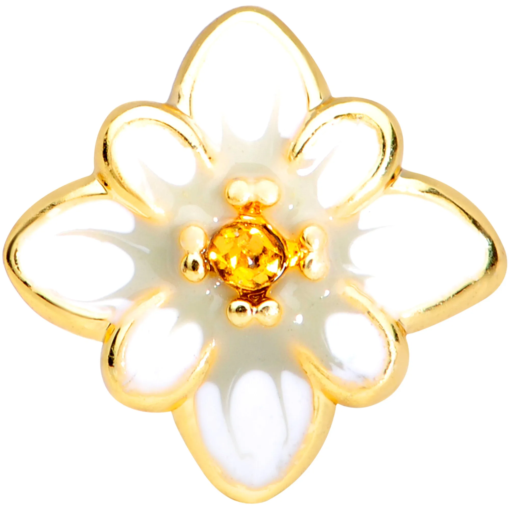 16 Gauge 1/4 Yellow Gem Gold Tone White Flower Cartilage Tragus