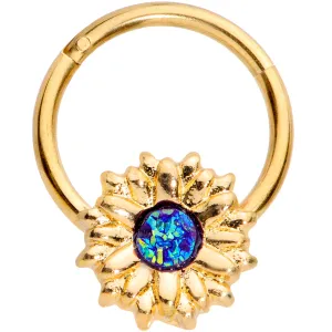 16 Gauge 3/8 Gold Tone Blue Center Sunflower Hinged Segment Ring