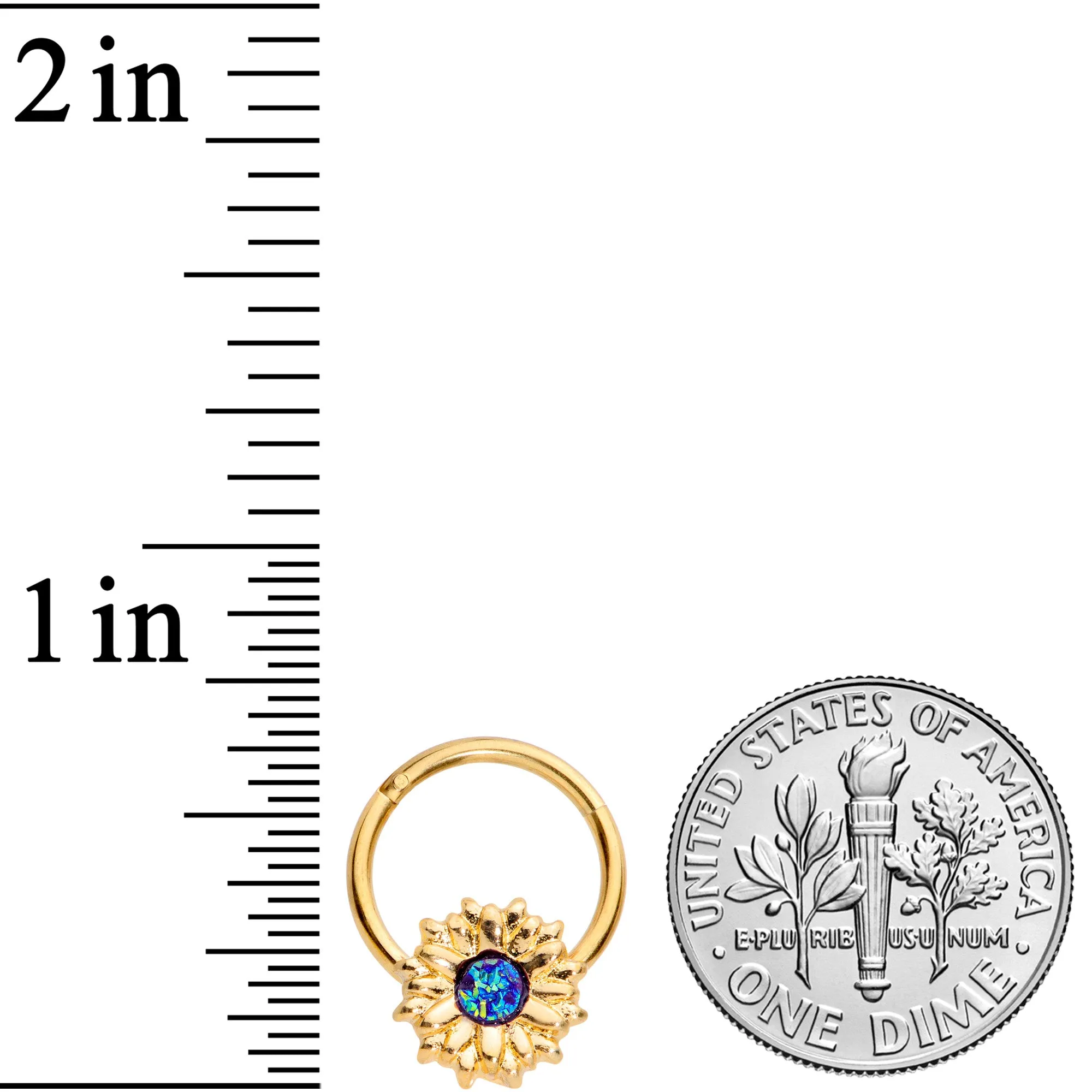 16 Gauge 3/8 Gold Tone Blue Center Sunflower Hinged Segment Ring
