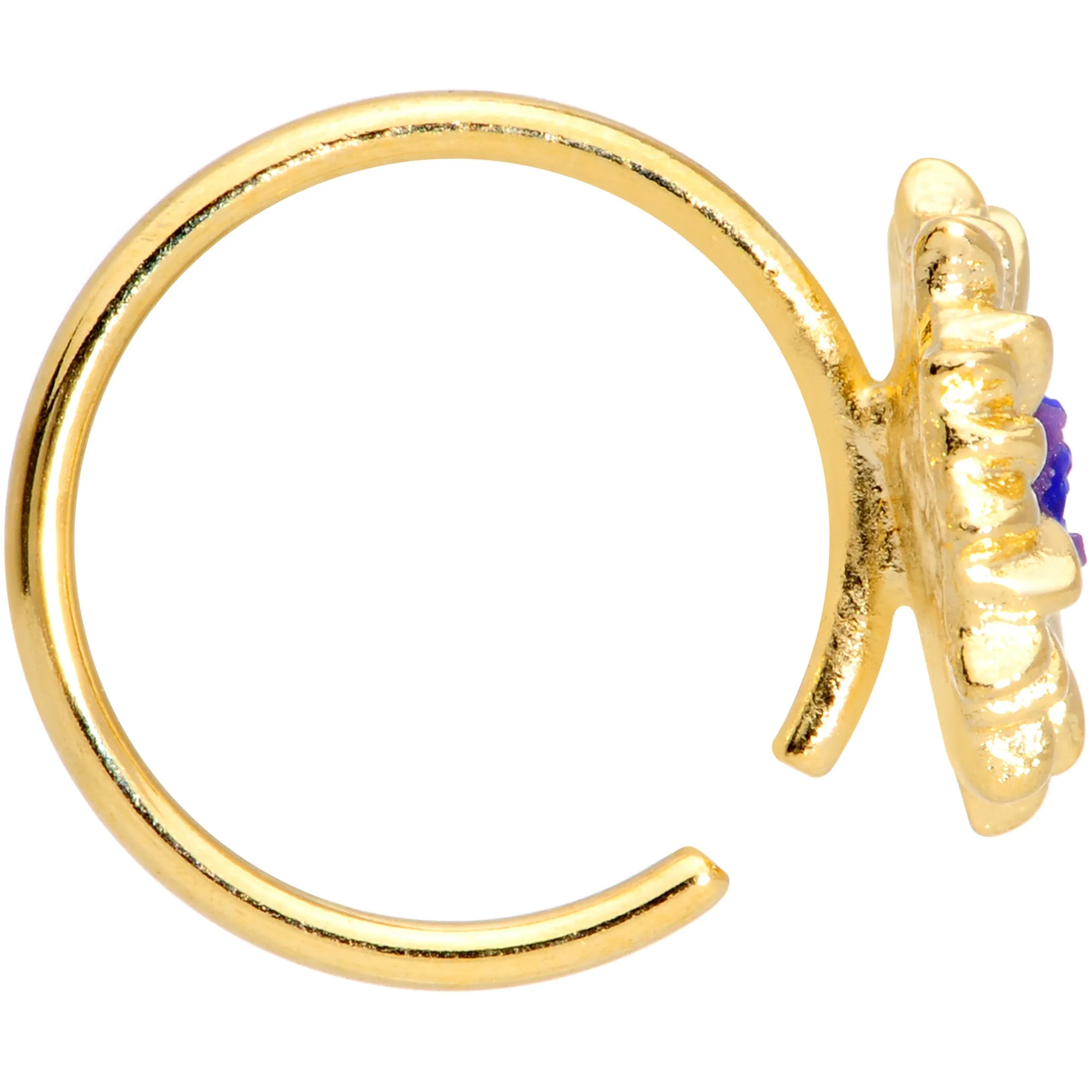 18 Gauge 3/8 Gold Tone Blue Center Sunflower Nose Hoop