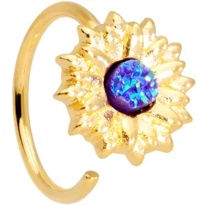 18 Gauge 3/8 Gold Tone Blue Center Sunflower Nose Hoop