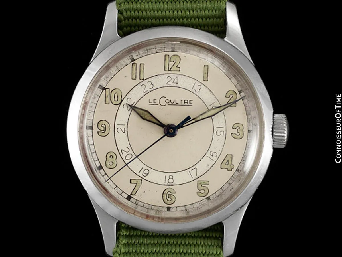 1944 Jaeger LeCoultre Vintage Mens Midsize Watch, 24 Hour Military Style - Stainless Steel
