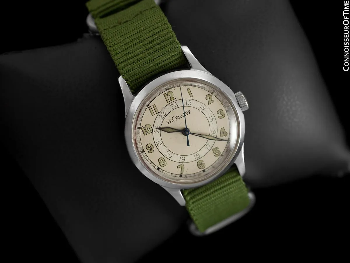 1944 Jaeger LeCoultre Vintage Mens Midsize Watch, 24 Hour Military Style - Stainless Steel
