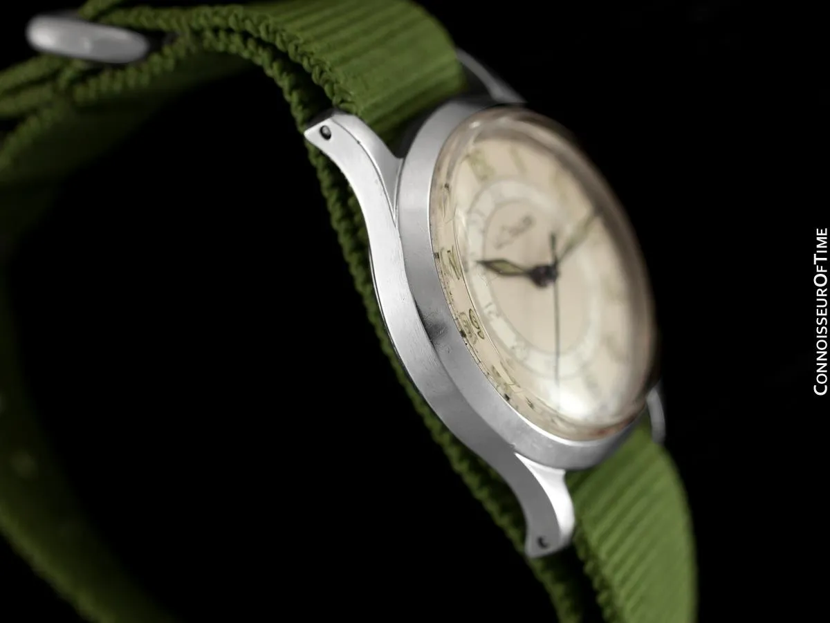 1944 Jaeger LeCoultre Vintage Mens Midsize Watch, 24 Hour Military Style - Stainless Steel