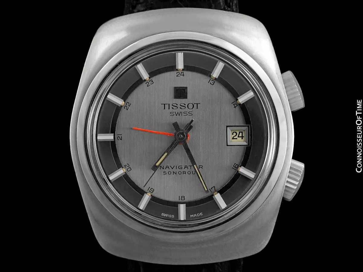 1974 Tissot Navogator Sonorous Classic Full Size Mens Alarm Reveil Watch - Stainless Steel