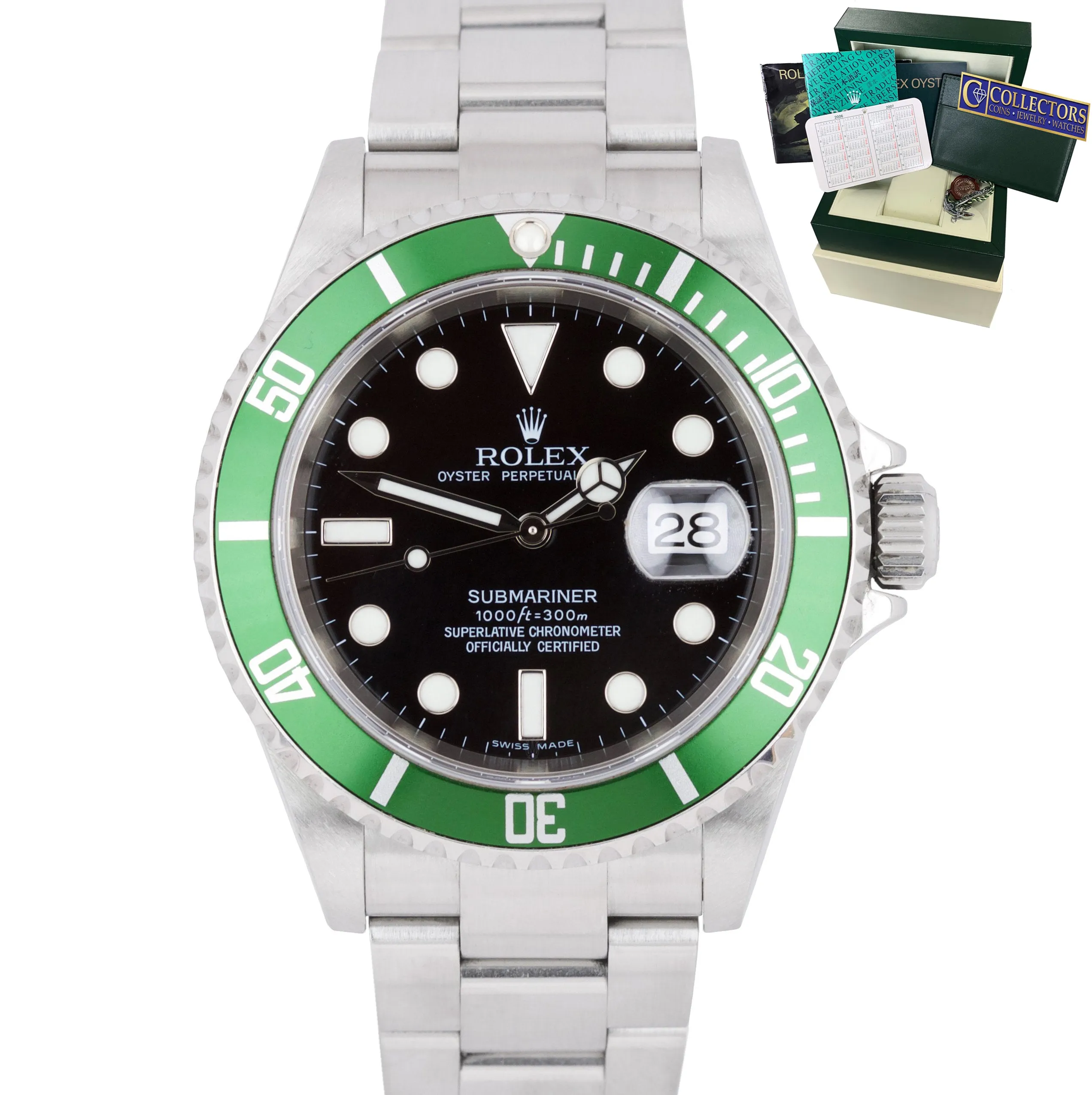 2007 UNPOLISHED Rolex Submariner Kermit GREEN STICKER 50th Anniversary 16610 LV