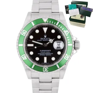 2007 UNPOLISHED Rolex Submariner Kermit GREEN STICKER 50th Anniversary 16610 LV
