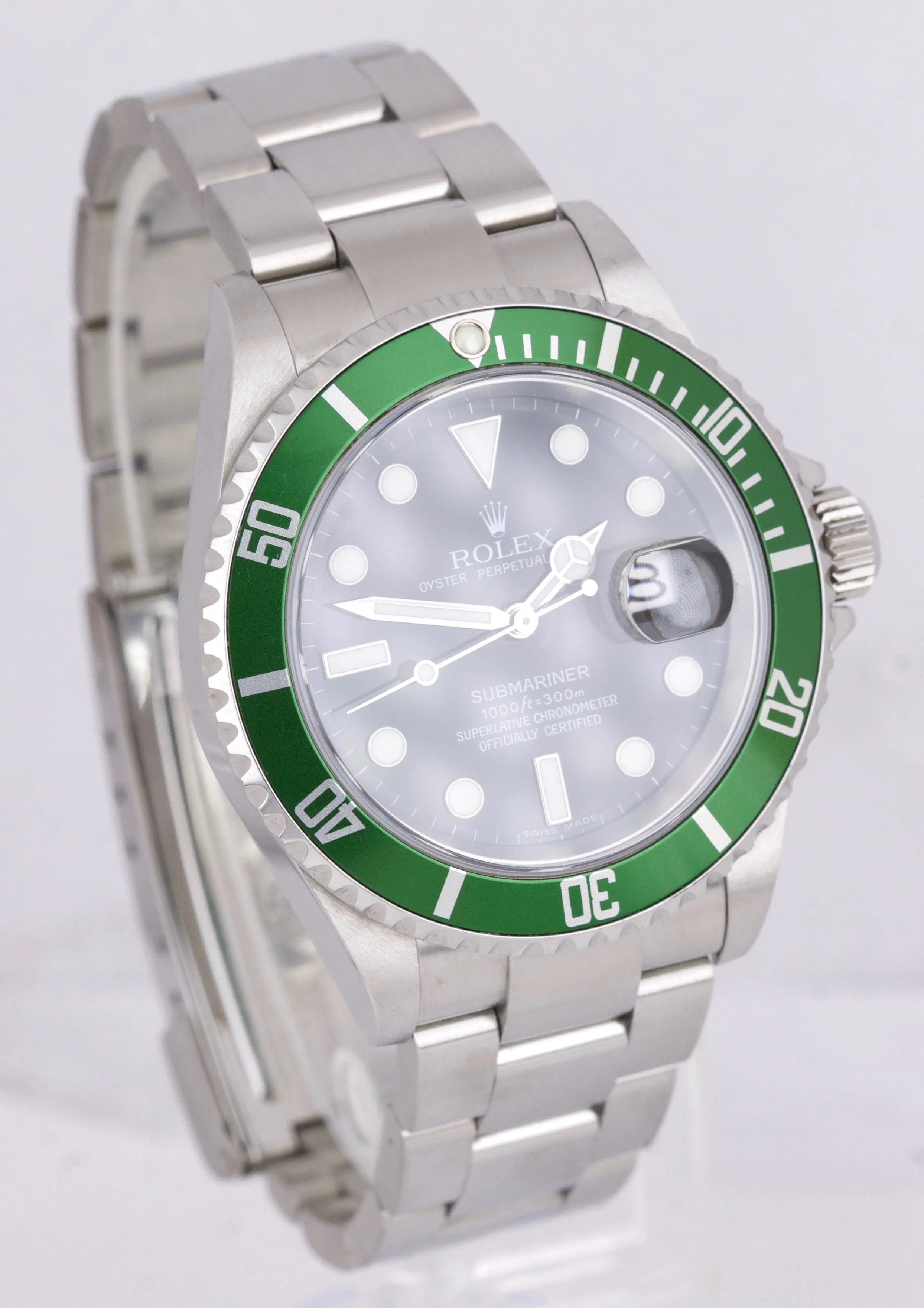 2007 UNPOLISHED Rolex Submariner Kermit GREEN STICKER 50th Anniversary 16610 LV