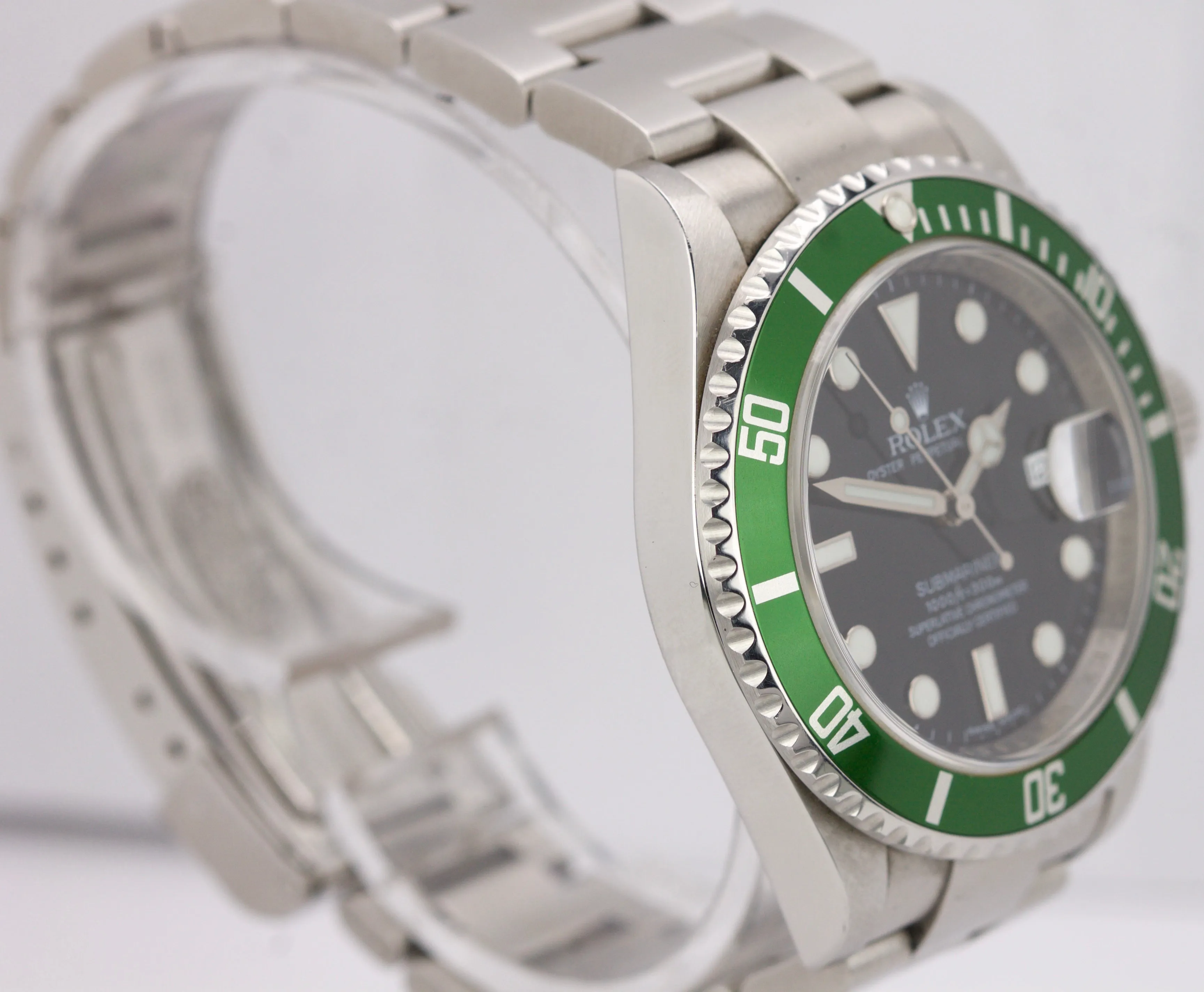2008 UNPOLISHED ENGRAVED Rolex Submariner Kermit Green Anniversary Watch 16610LV