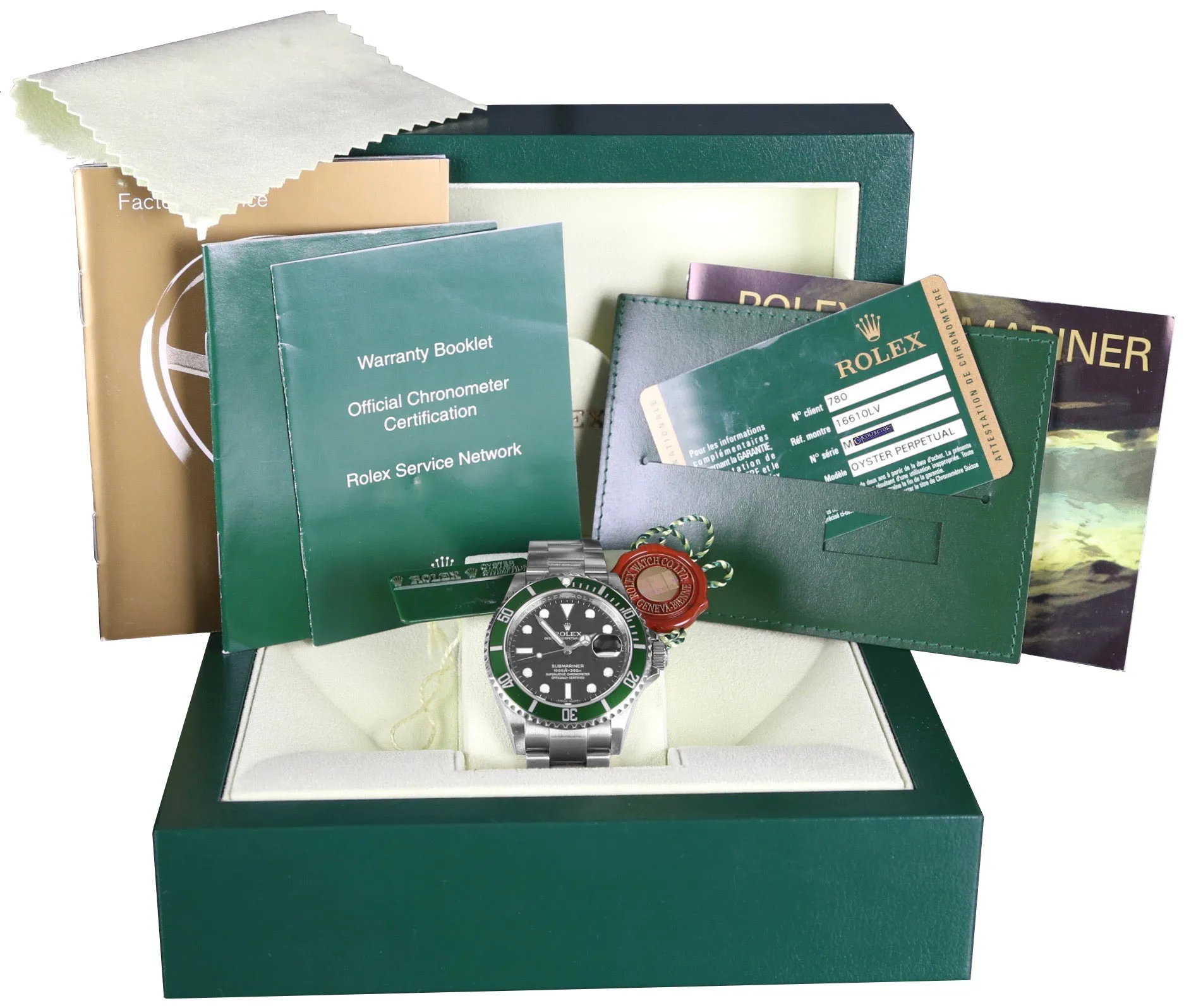 2008 UNPOLISHED ENGRAVED Rolex Submariner Kermit Green Anniversary Watch 16610LV