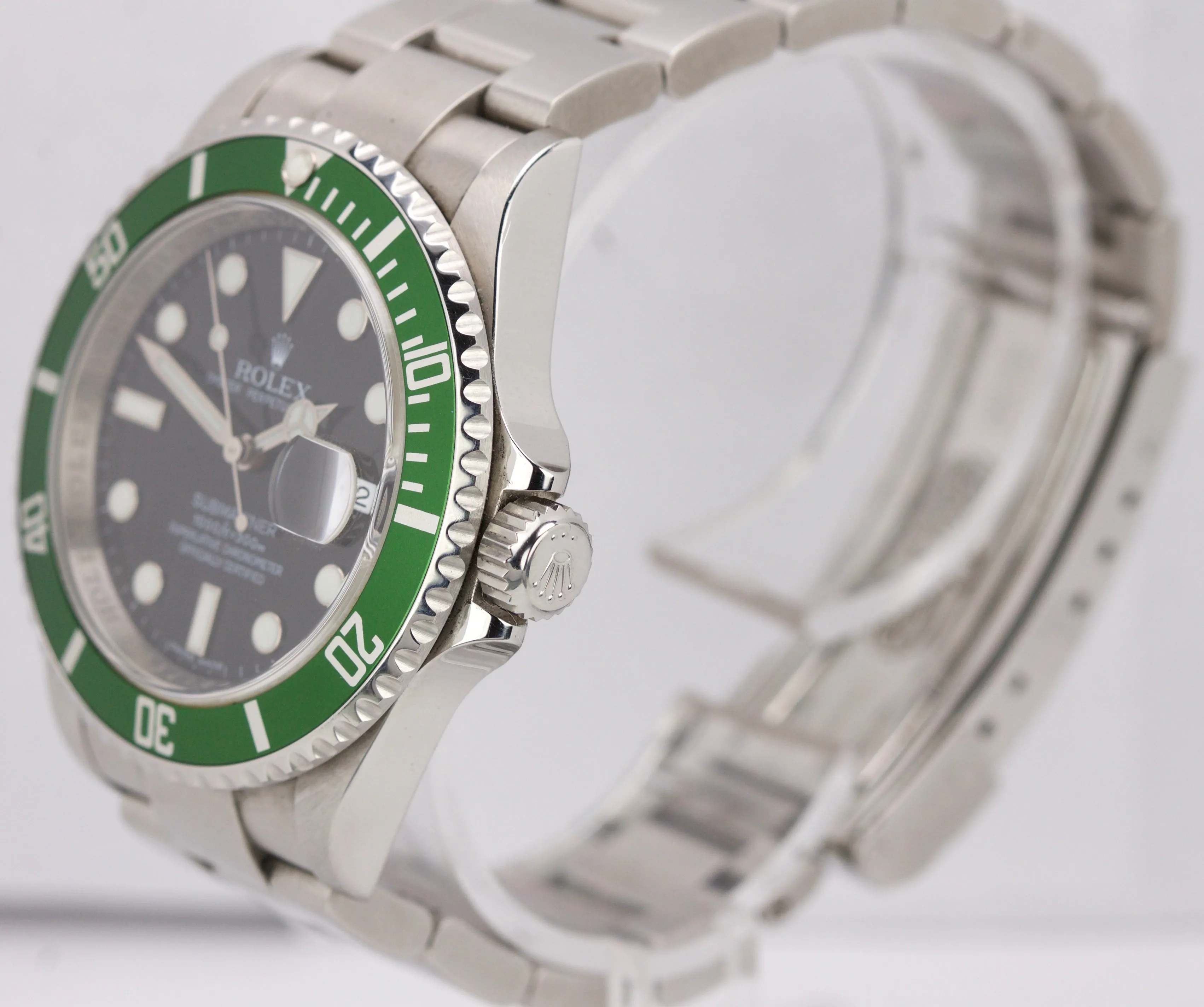 2008 UNPOLISHED ENGRAVED Rolex Submariner Kermit Green Anniversary Watch 16610LV