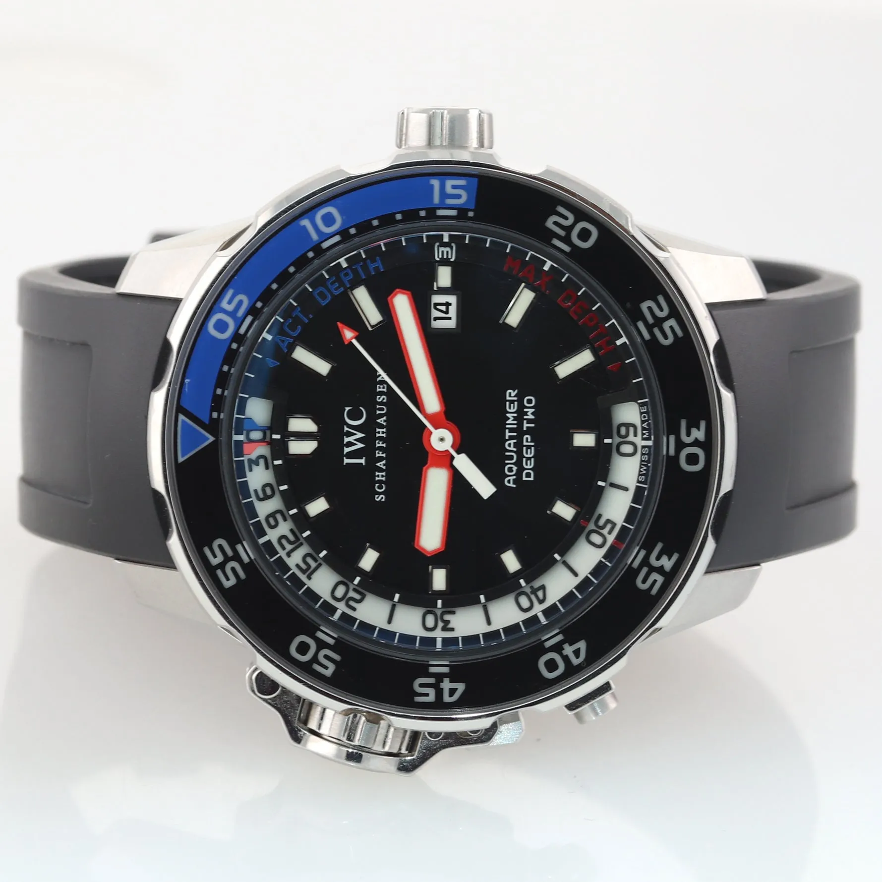 2014 PAPERS IWC Aquatimer Deep Two 3547-02 Steel Black Date 46mm Dive Watch