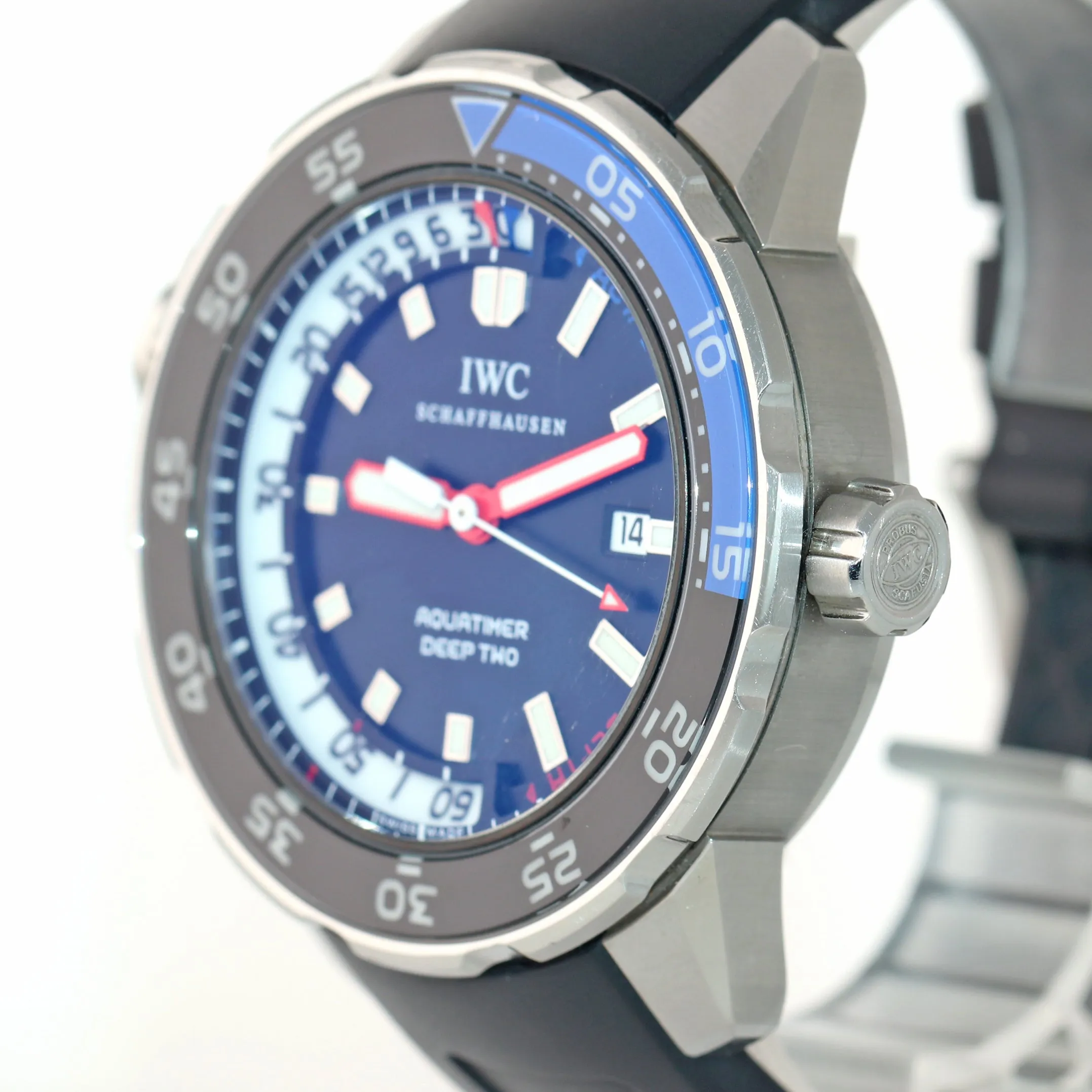 2014 PAPERS IWC Aquatimer Deep Two 3547-02 Steel Black Date 46mm Dive Watch