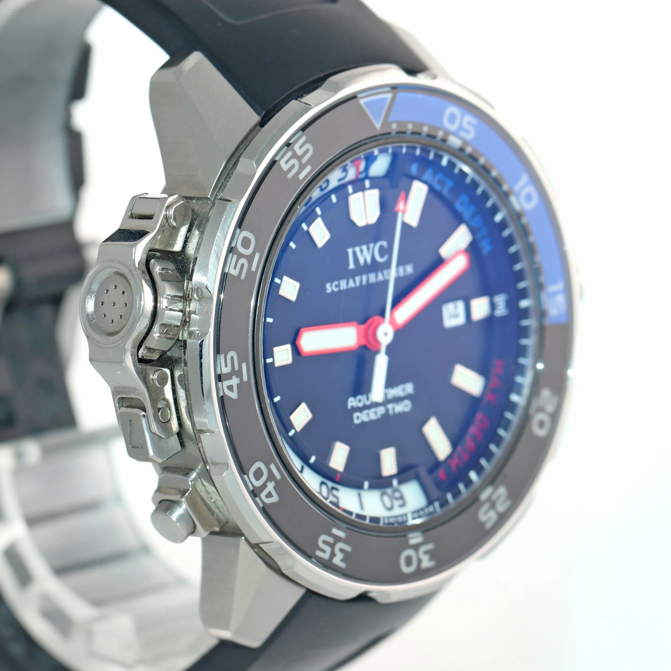 2014 PAPERS IWC Aquatimer Deep Two 3547-02 Steel Black Date 46mm Dive Watch