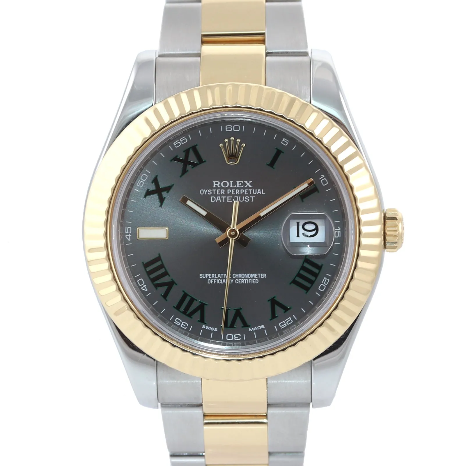 2014 PAPERS Rolex Datejust 2 Wimbledon Slate Roman 116333 Two Tone Gold Watch