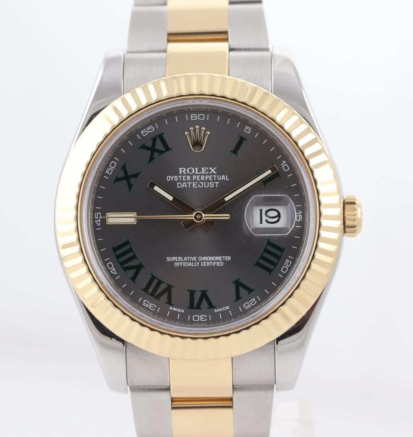 2014 PAPERS Rolex Datejust 2 Wimbledon Slate Roman 116333 Two Tone Gold Watch