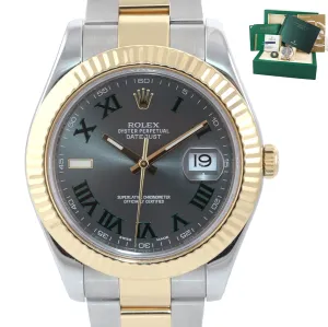 2014 PAPERS Rolex Datejust 2 Wimbledon Slate Roman 116333 Two Tone Gold Watch