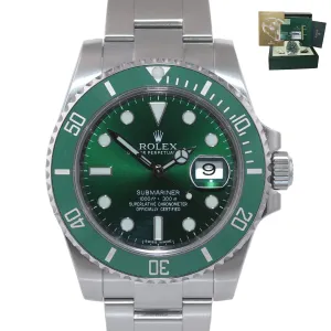 2015 PAPERS Rolex Submariner Hulk Green Ceramic 116610LV Steel Watch Box