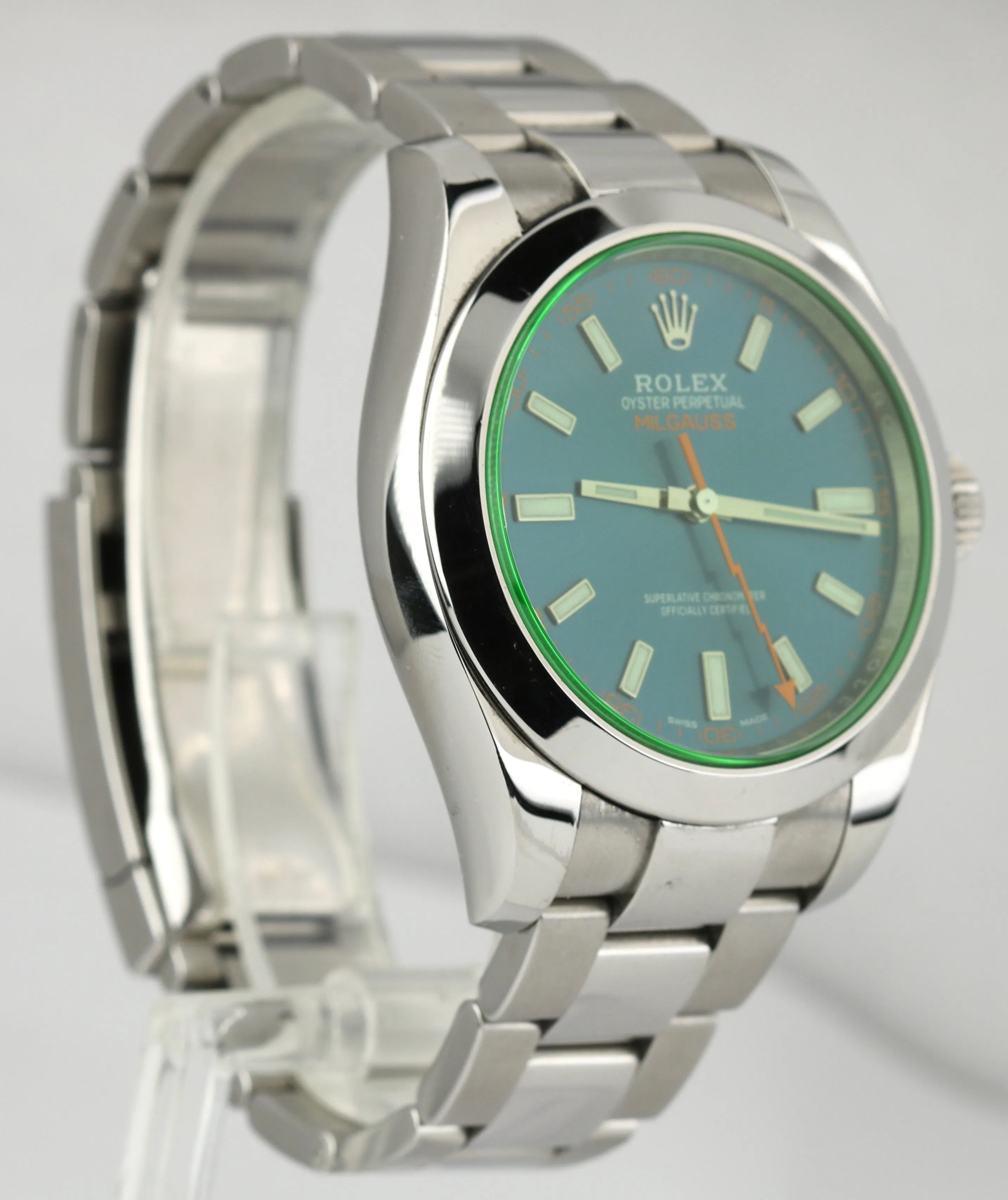 2015 Rolex Milgauss Z-Blue Green Anniversary 40mm 116400 GV Stainless Watch B P