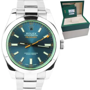 2015 Rolex Milgauss Z-Blue Green Anniversary 40mm 116400 GV Stainless Watch B P