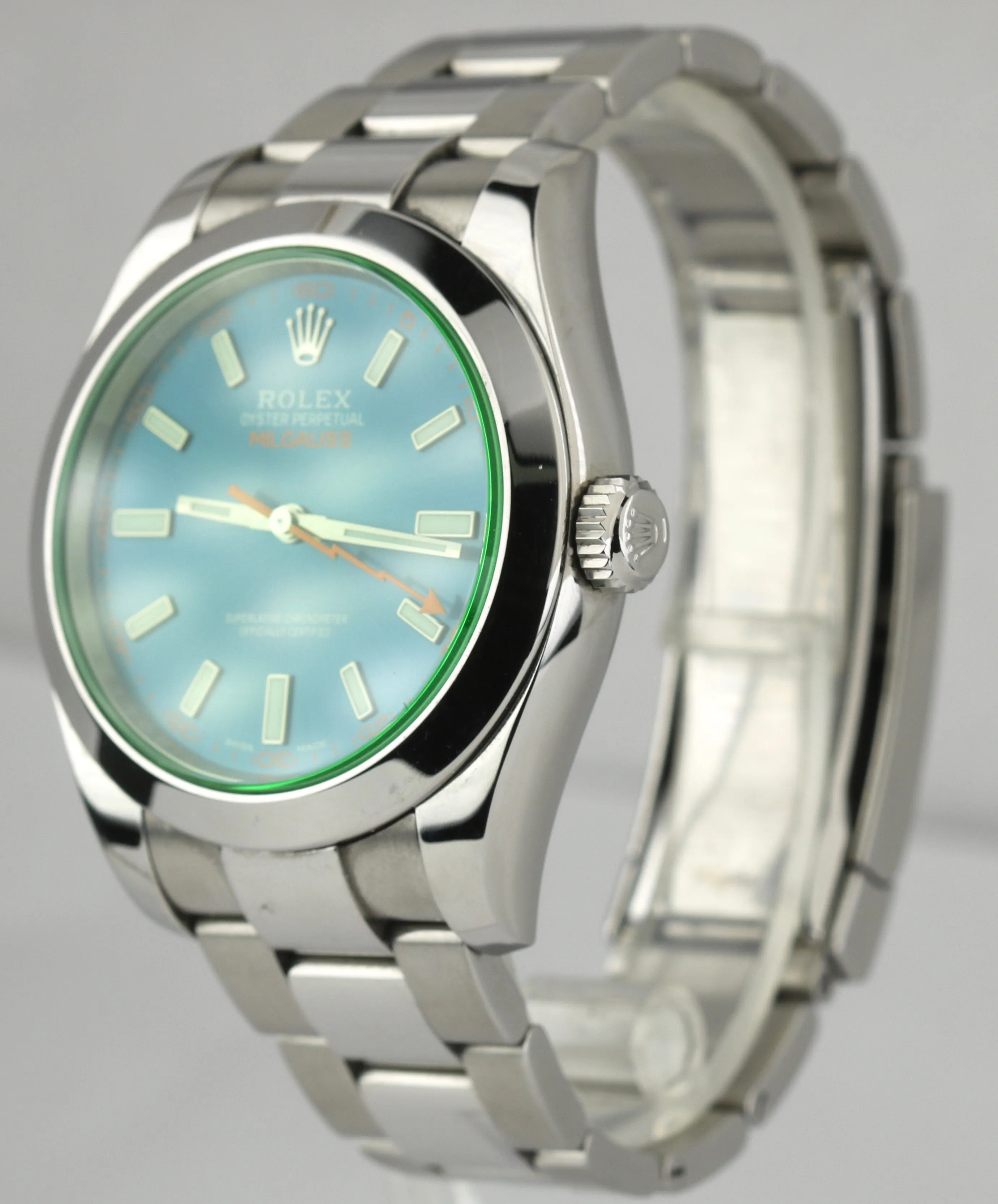 2015 Rolex Milgauss Z-Blue Green Anniversary 40mm 116400 GV Stainless Watch B P