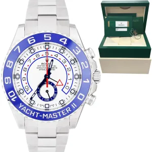 2016 Rolex Yacht-Master II 44mm Stainless White Blue Ceramic 116680 Watch B P