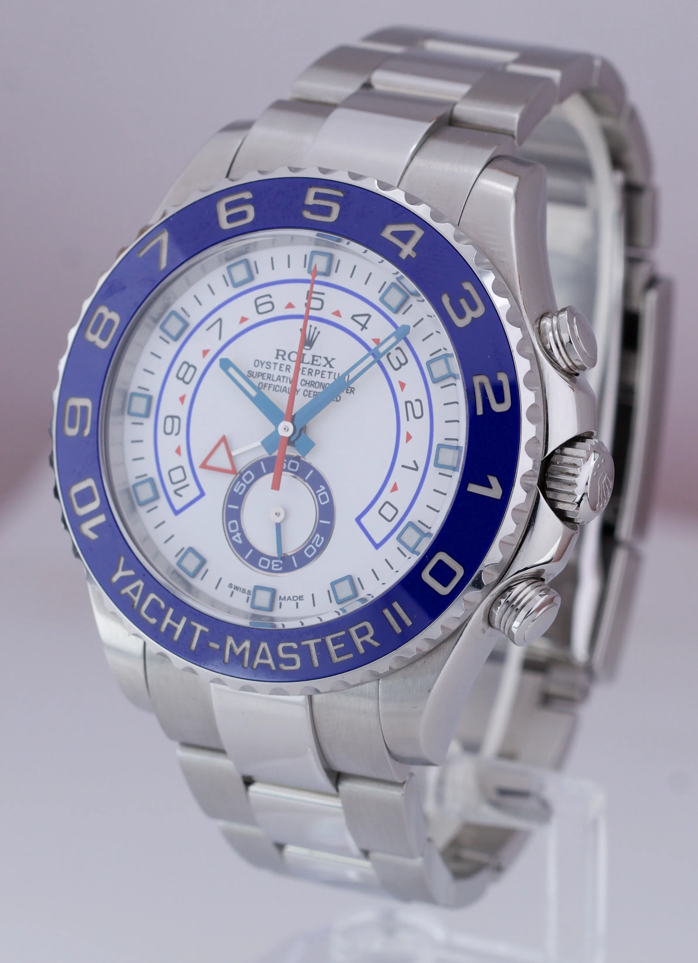 2016 Rolex Yacht-Master II 44mm Stainless White Blue Ceramic 116680 Watch B P