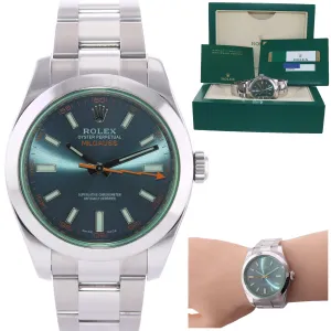 2017 PAPERS Rolex Milgauss Blue Dial Anniversary Green 116400GV Steel Watch Box