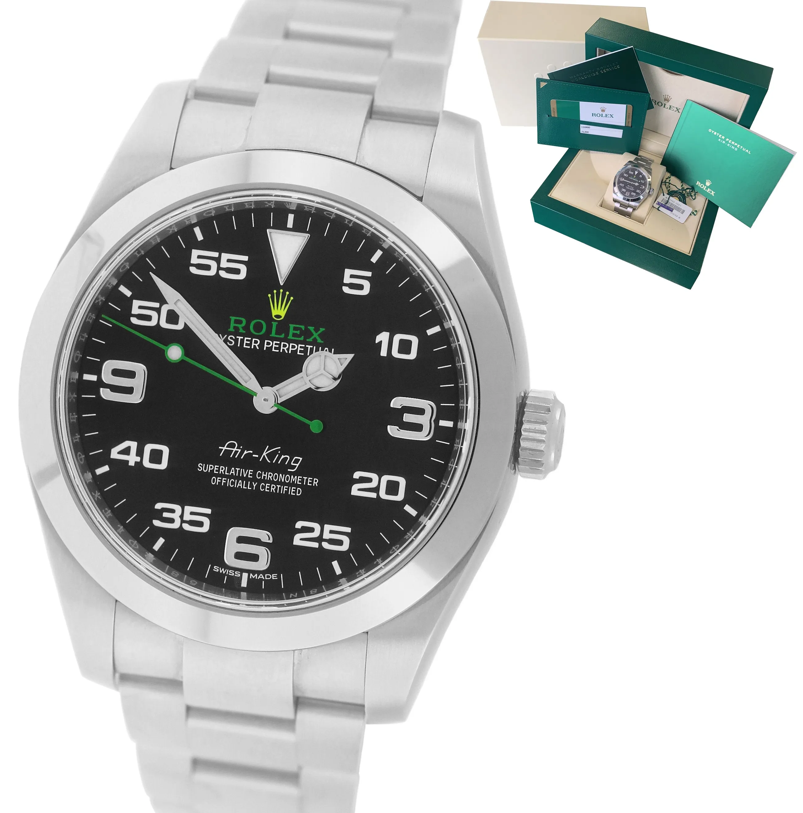 2017 Rolex Air-King 40mm Green Yellow Black Arabic Stainless Steel 116900 Watch