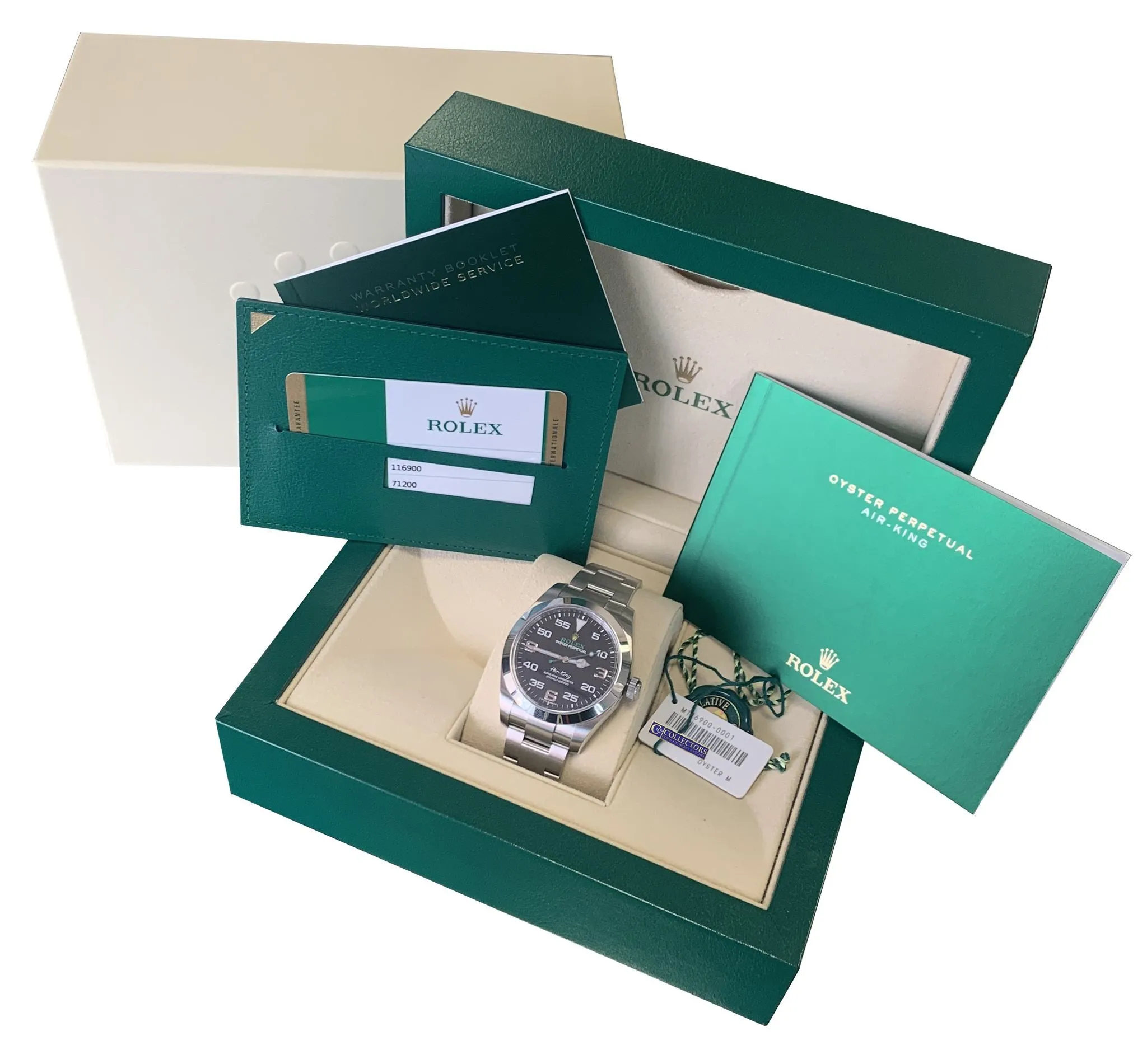 2017 Rolex Air-King 40mm Green Yellow Black Arabic Stainless Steel 116900 Watch
