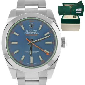 2018 MINT Rolex Milgauss Z-Blue Green Anniversary 40mm 116400 GV Stainless Watch