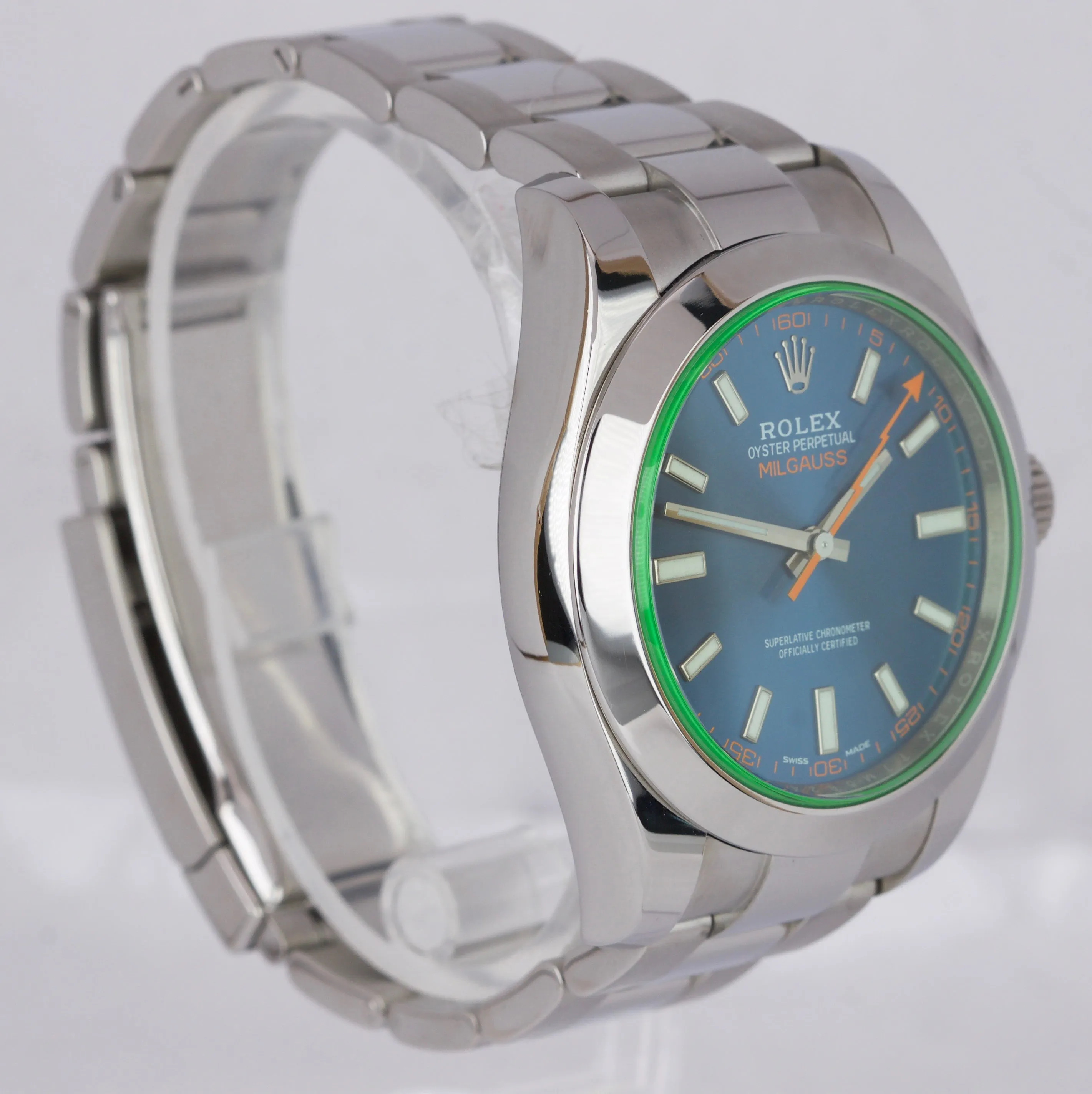 2018 MINT Rolex Milgauss Z-Blue Green Anniversary 40mm 116400 GV Stainless Watch