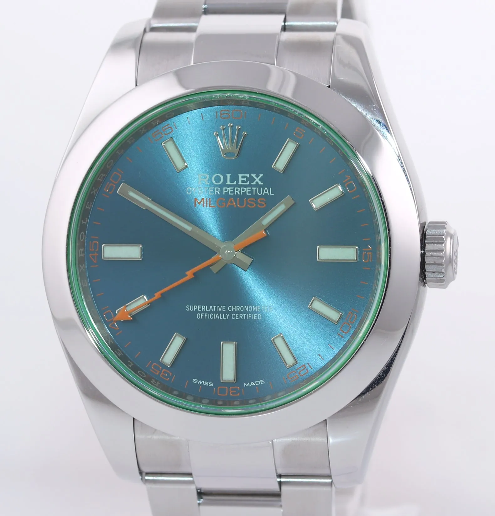 2018 PAPERS Rolex Milgauss Blue Dial Anniversary Green 116400GV Steel Watch