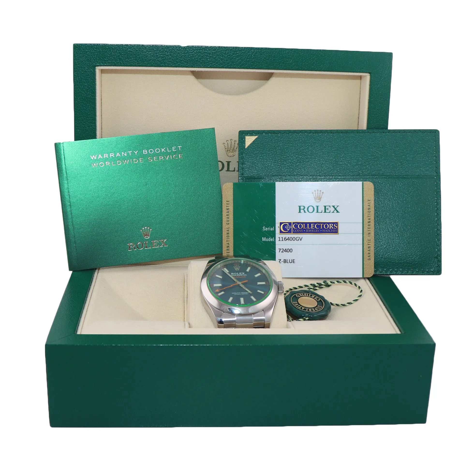 2018 PAPERS Rolex Milgauss Blue Dial Anniversary Green 116400GV Steel Watch