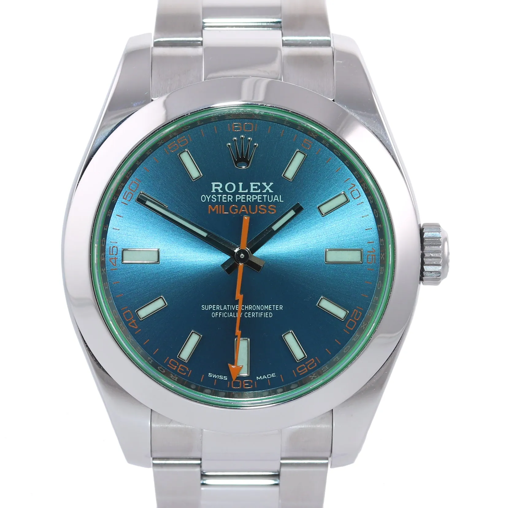 2018 PAPERS Rolex Milgauss Blue Dial Anniversary Green 116400GV Steel Watch
