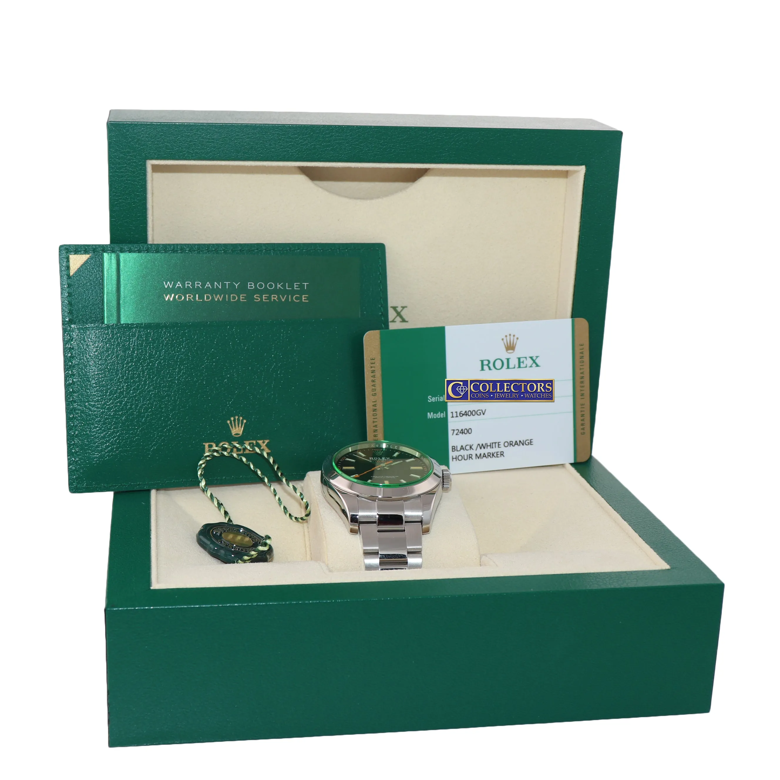 2018 PAPERS Rolex Milgauss Green Bezel Anniversary 116400gv Steel Black Watch