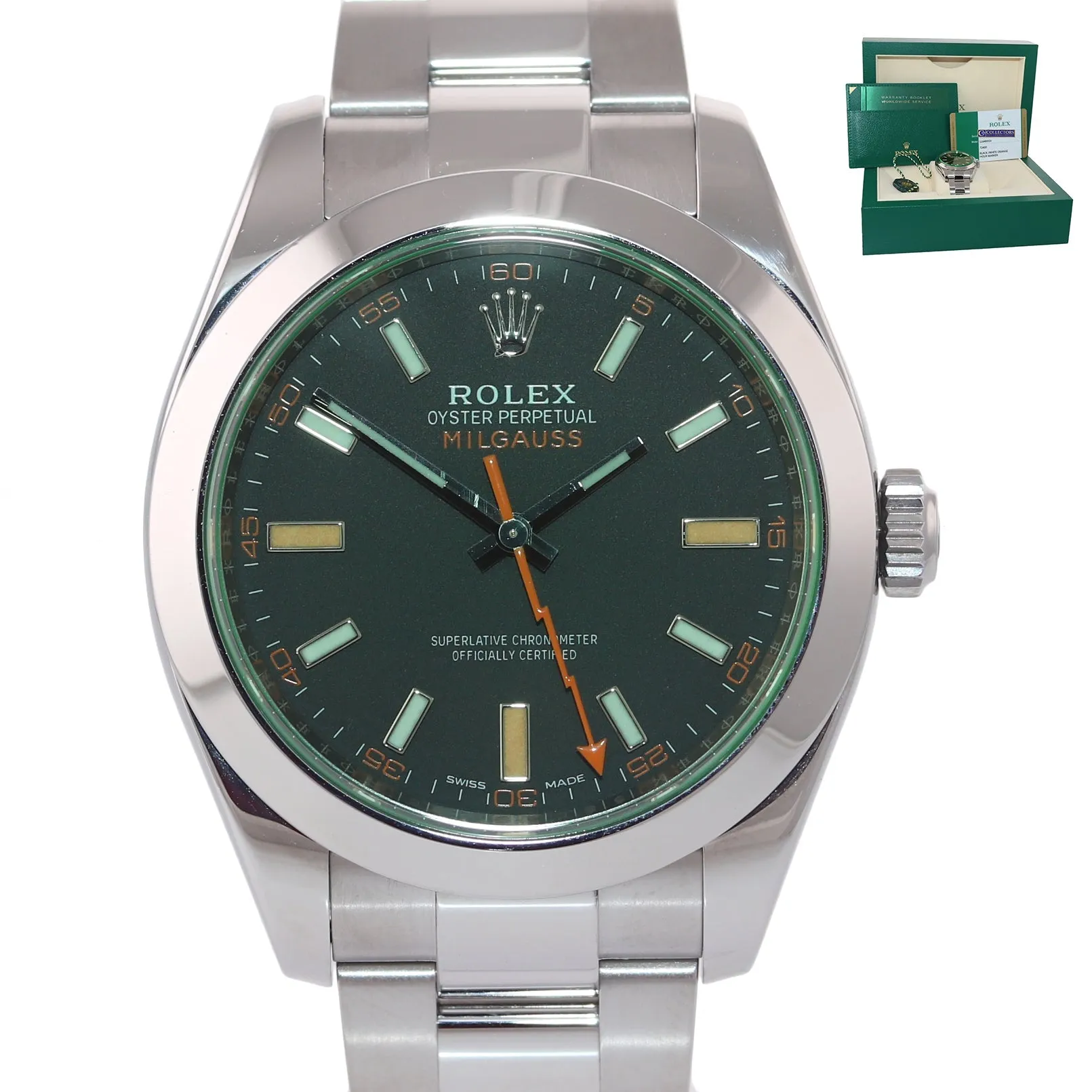 2018 PAPERS Rolex Milgauss Green Bezel Anniversary 116400gv Steel Black Watch