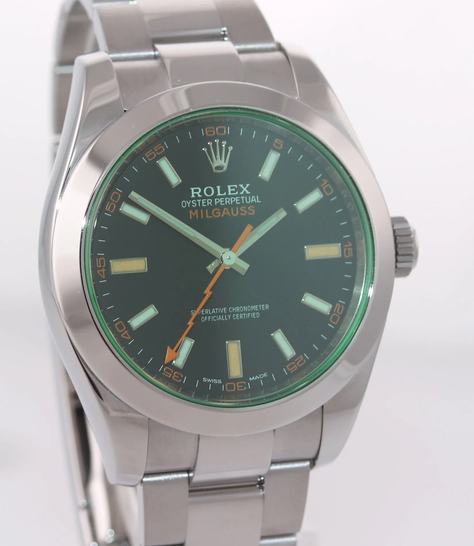 2018 PAPERS Rolex Milgauss Green Bezel Anniversary 116400gv Steel Black Watch
