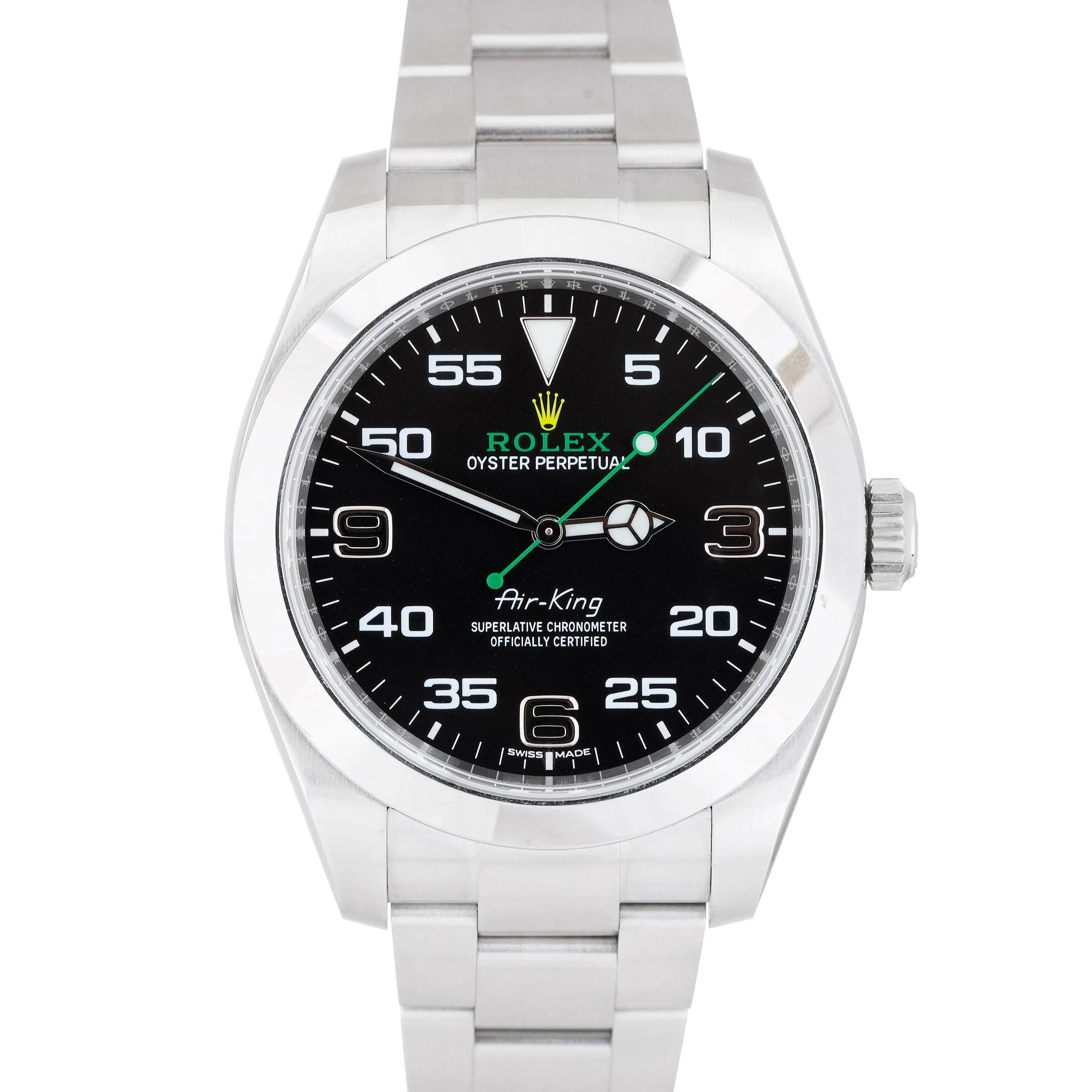 2018 Rolex Air-King 40mm Green Yellow Black Arabic Stainless Steel Watch 116900