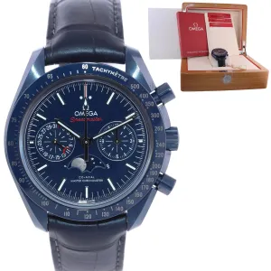 2018 UNWORN Omega Speedmaster Moonphase 304.93.44.52.03.001 Blue Side Moon Watch