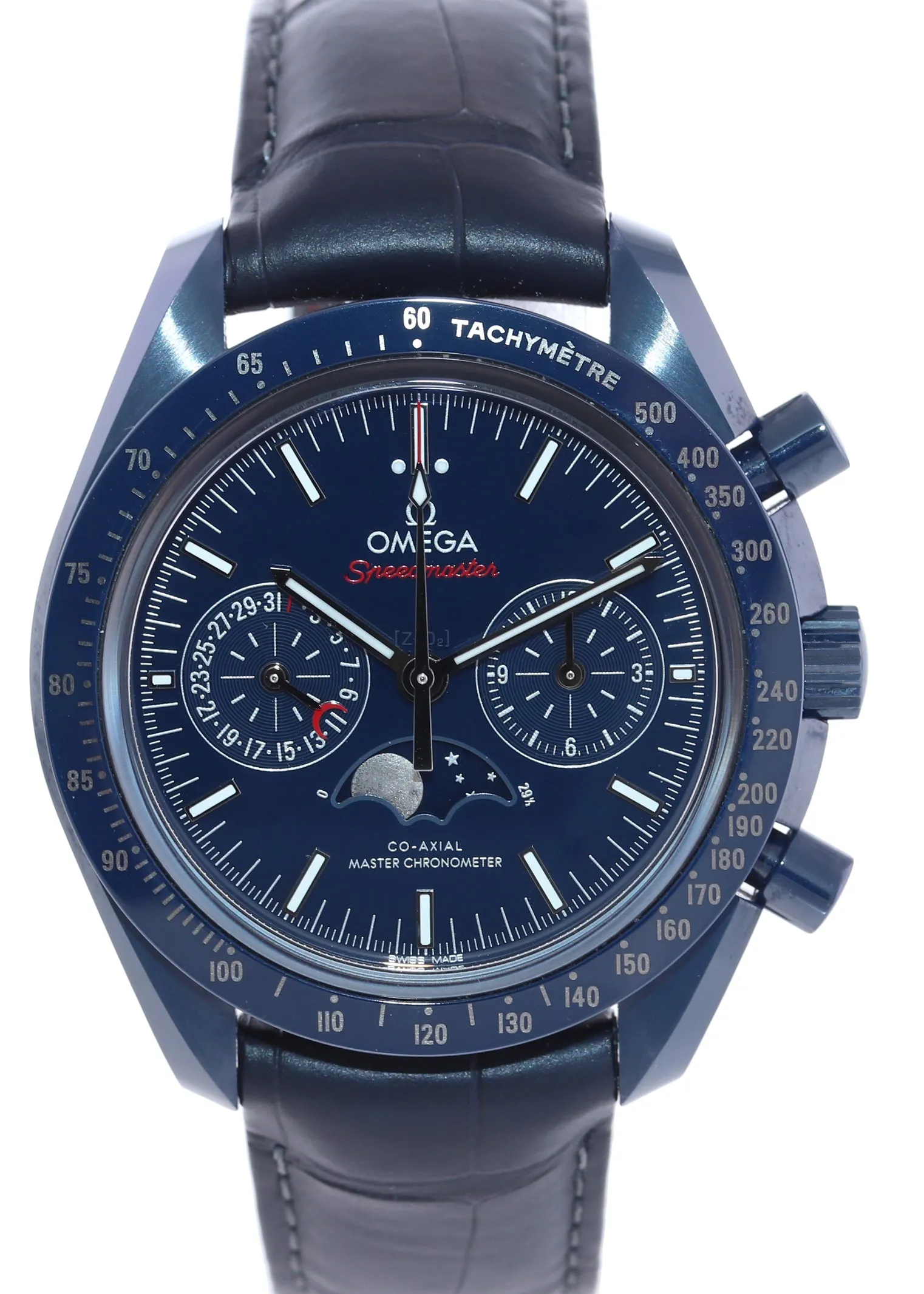 2018 UNWORN Omega Speedmaster Moonphase 304.93.44.52.03.001 Blue Side Moon Watch