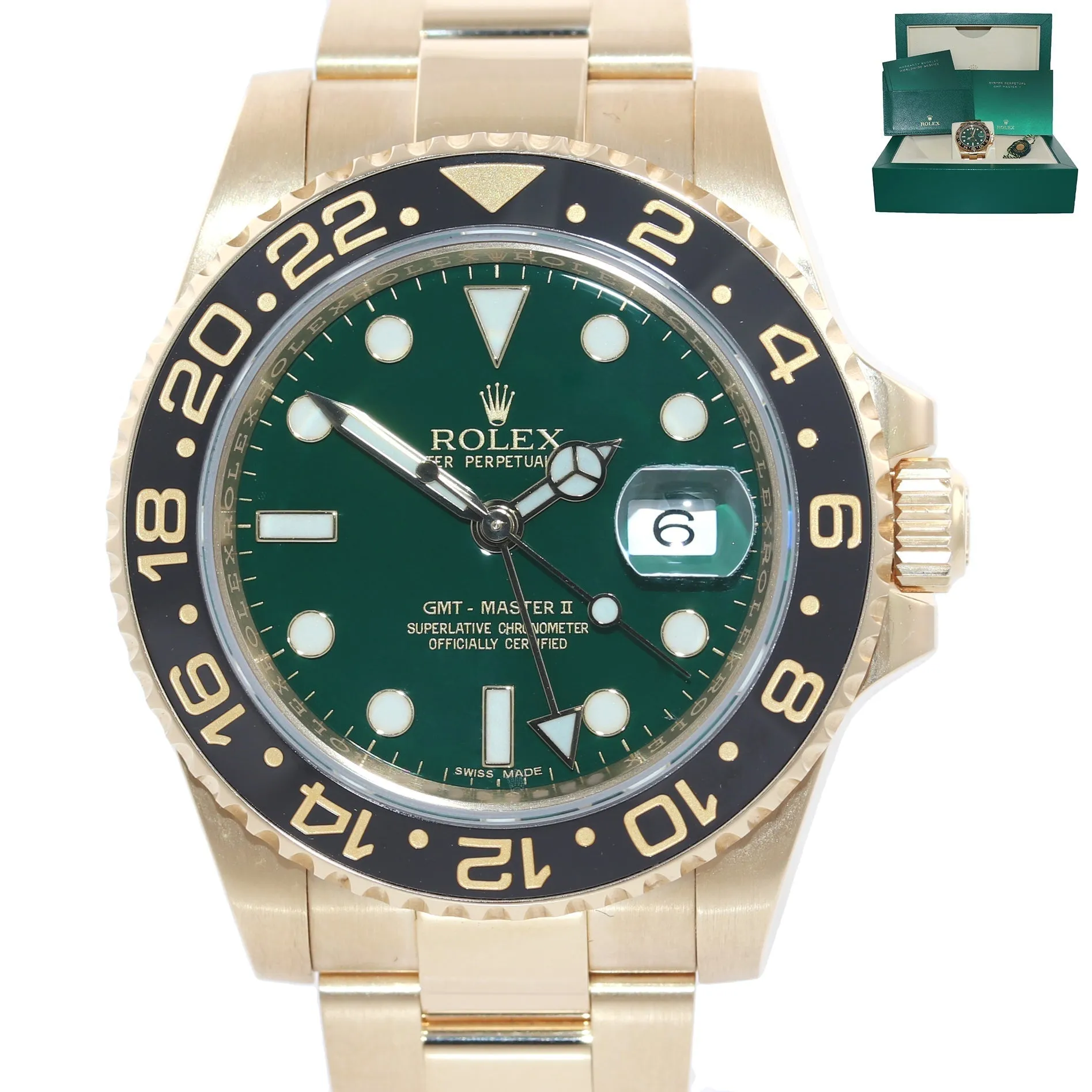 2019 Rolex GMT-Master 2 Ceramic Green Dial 116718 Yellow Gold Chromalight Watch