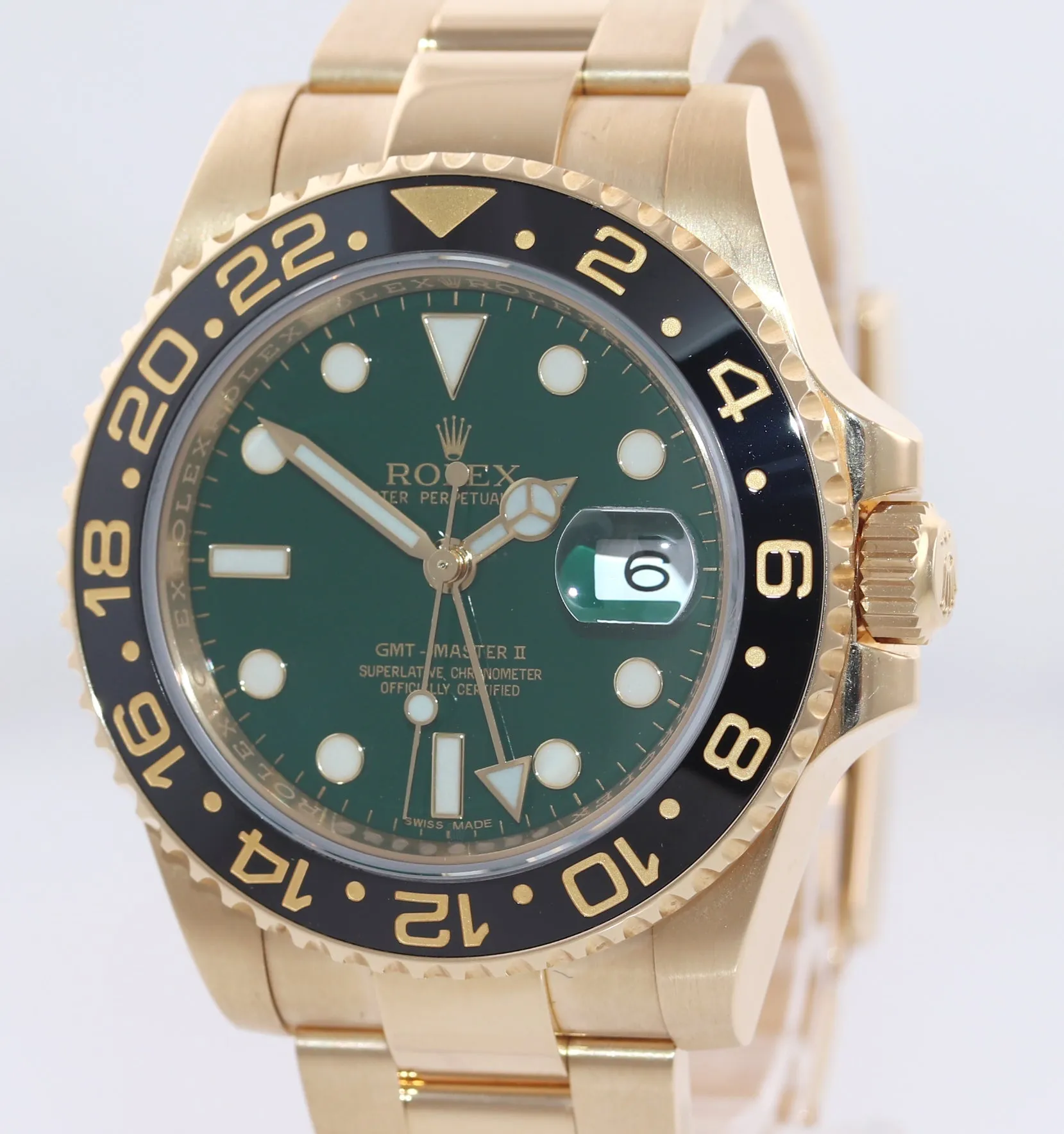 2019 Rolex GMT-Master 2 Ceramic Green Dial 116718 Yellow Gold Chromalight Watch