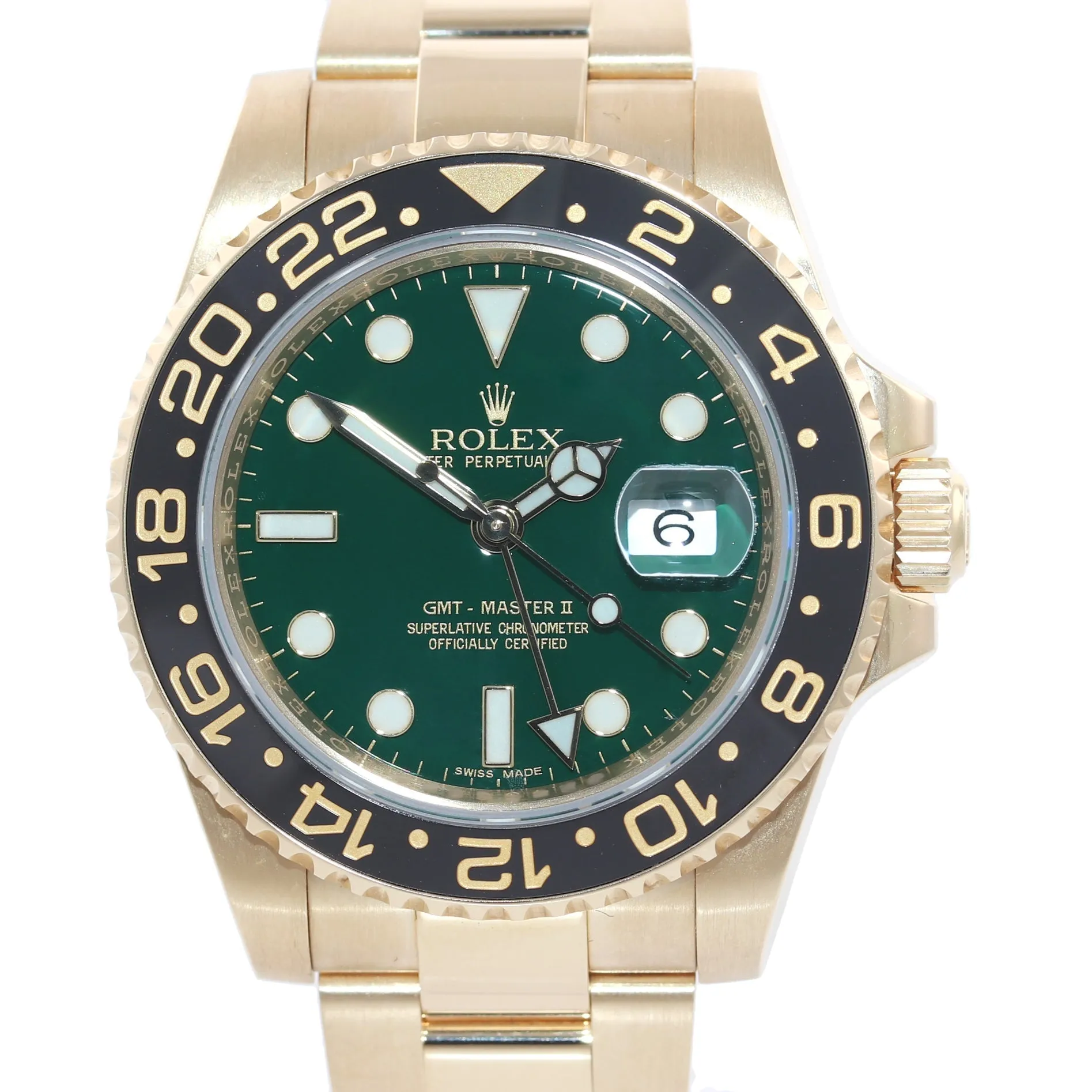 2019 Rolex GMT-Master 2 Ceramic Green Dial 116718 Yellow Gold Chromalight Watch