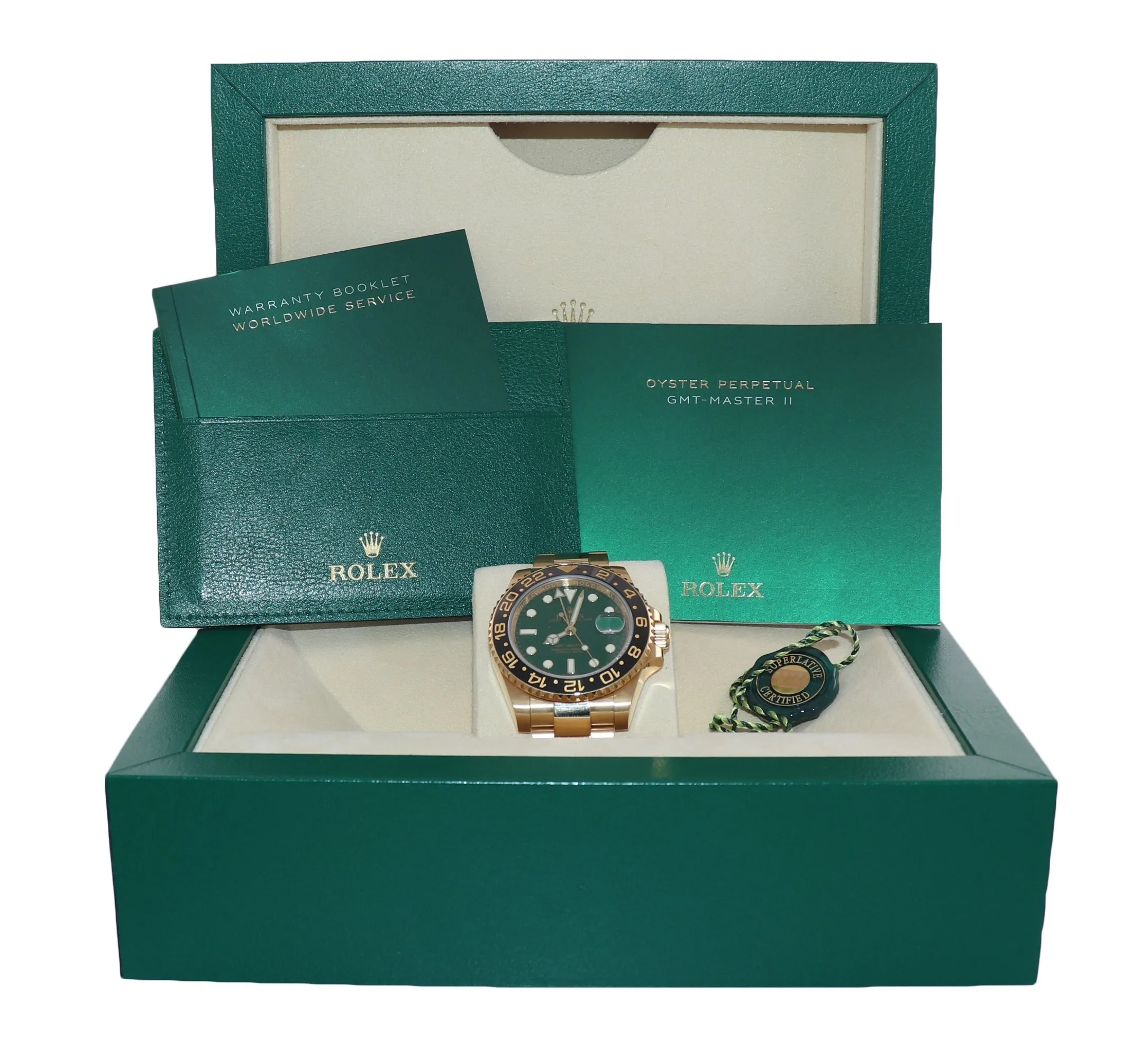 2019 Rolex GMT-Master 2 Ceramic Green Dial 116718 Yellow Gold Chromalight Watch