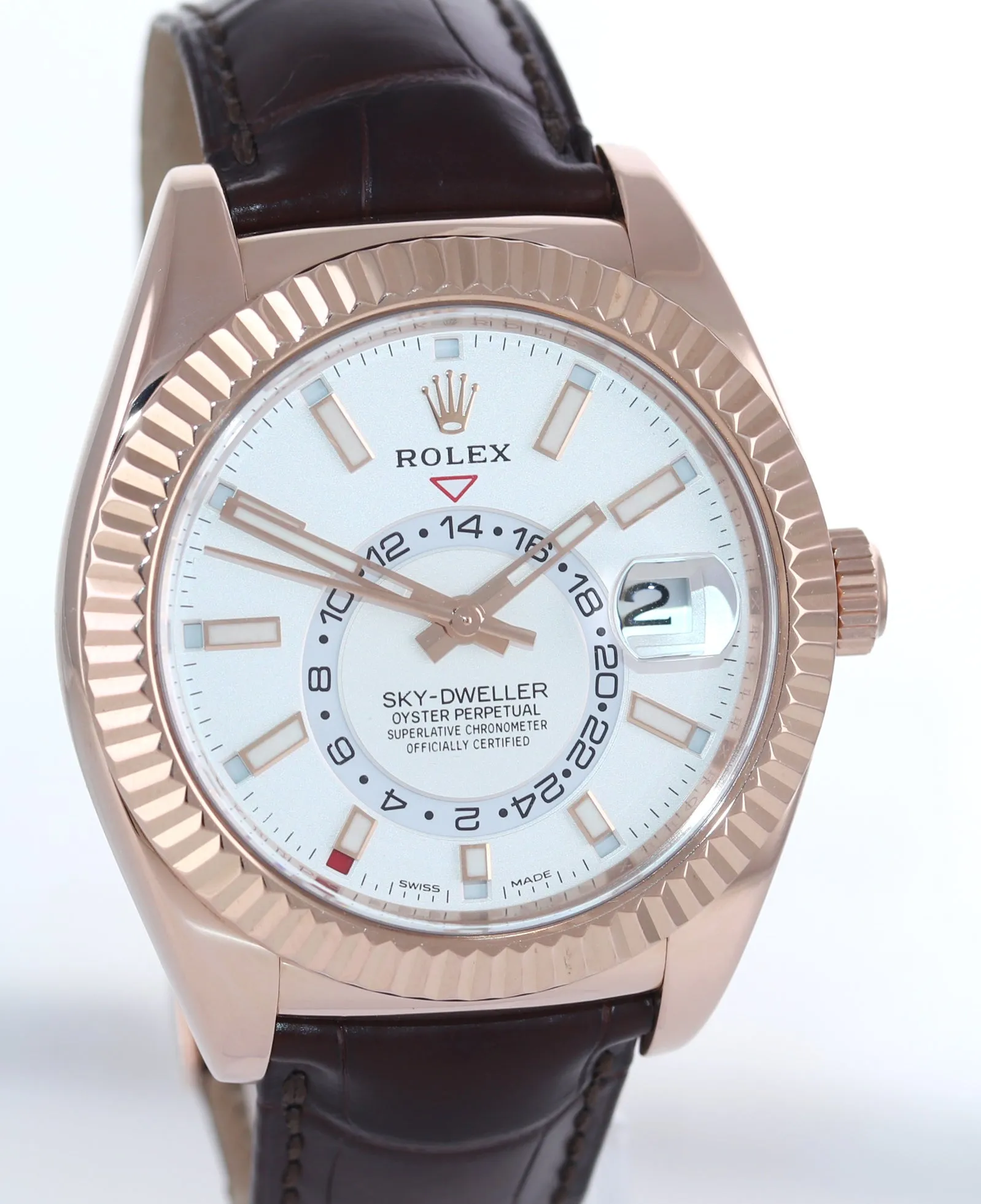 2019 Rolex Sky-Dweller 18K Rose Gold 326135 42mm White Leather Watch Box